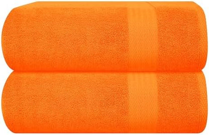 GLAMBURG Premium Cotton Oversized 2 Pack Bath Sheet 35x70-100% Pure Cotton - Ideal for Everyday use - Ultra Soft & Highly Absorbent - Machine Washable - Orange
