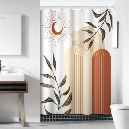 Boho Moon Shower Curtain with Hooks for Bathroom 60x72 Inch