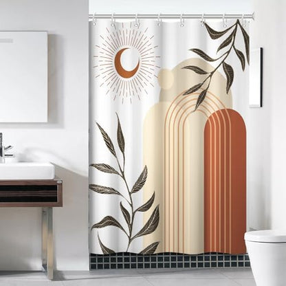 Boho Moon Shower Curtain with Hooks for Bathroom 60x72 Inch