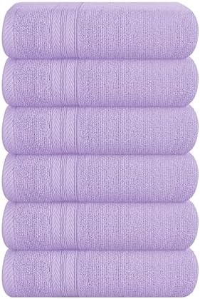 BOUTIQUO Ultra Soft 6-Piece Hand Towel Set 16x28-100% Ringspun Cotton - Durable & Highly Absorbent Hand Towels - Ideal for use in Bathroom, Kitchen, Gym, Spa & General Cleaning - Purple