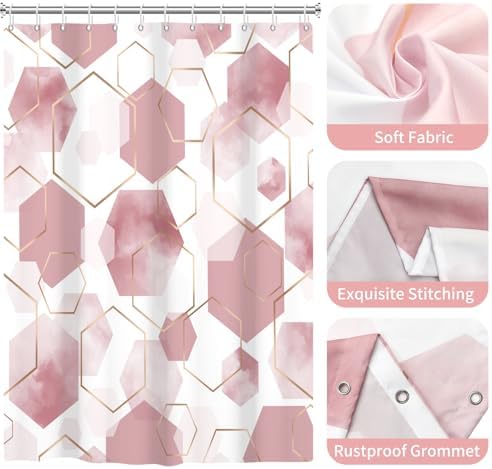deFouliao Pink Modern Shower Curtain Geometric Grid Art Abstract Waterproof Bathroom Curtain for Bathtub Home Hotel Decor, Washable with Hooks, 72x84 Inch