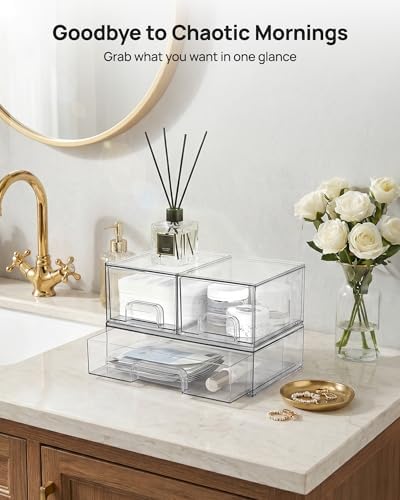 Vtopmart Clear Stackable Storage Drawers Set of 4, Plastic Organizer Bins