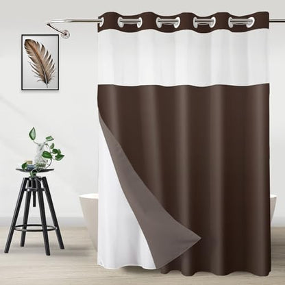 No Hook Shower Curtain and Liner for Bathroom, Ombre Dark Brown, 71" x 74"