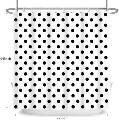 Polka Dots Shower Curtain, Black White Waterproof Fabric Shower Curtain for Bathroom with Modern Abstract Geometric Circle Bath Curtain Decor with Hooks, Machine Washable, 72''Wx96''L