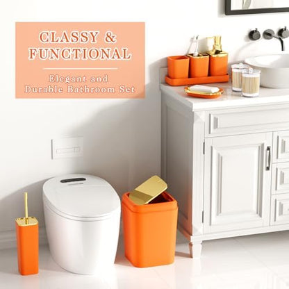 XLHOMO Bathroom Accessories Set - 25PC Bathroom Set with Shower Curtain and Rugs, Orange Bathroom Set, Bathroom Accessory Set with Press-on Lid Trash Can, Soap Dispenser and Qtip Holders for Home