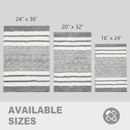 CozeCube Grey Striped 32"x20" Non Slip Washable Bath Mat