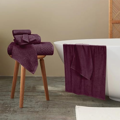MyOwn Premium Cotton 6 Pack Towel Set for Bathroom, Contains 2 Bath Towels 28x55 inch, 2 Hand Towels 16x24 inch & 2 Wash Coths 12x12 inch, Ideal Everyday use, Compact & Lightweight - Burgundy