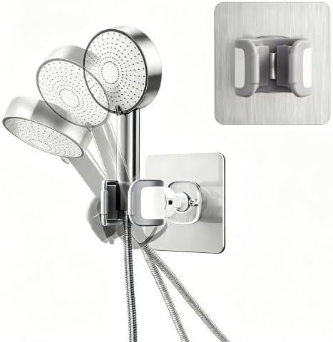 Adjustable Shower Head Holder Adhesive & Drill 2-in-1 with 360° Swivel