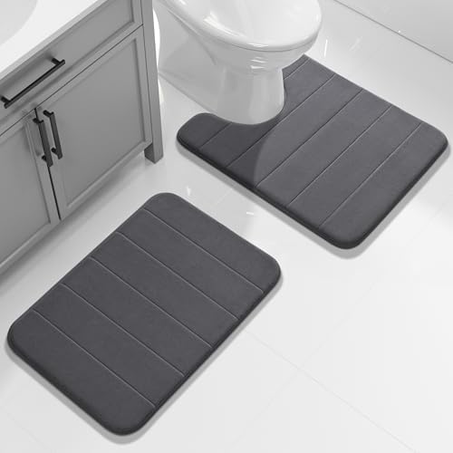 Yimobra Memory Foam Bathroom Mat Set, 24 x 17 & 24 x 20 in, Dark Gray