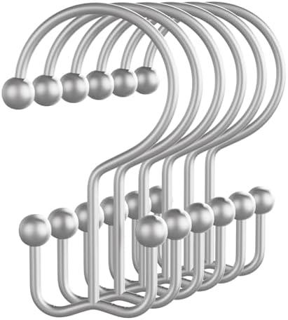 Bathway Shower Curtain Hooks Silver Shower Curtain Rings, 12 Pcs Double Hook Shower Curtain Hooks Rings Shower Curtain Hangers Rust Proof, Metal Shower Hooks for Bathroom Shower Curtain Rod