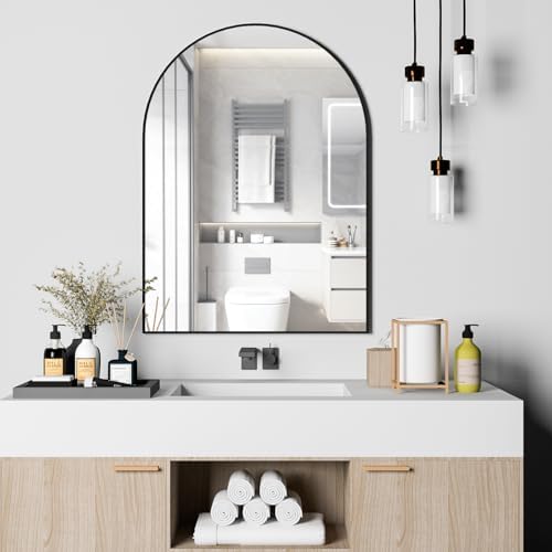 Arched Wall Mirror for Bathroom, 30"x40" Arched Mirror Wall Mounted Mirror with Metal Frame, Black Vanity Mirror Decor for Mantle, Bedroom, Entryway, Living Room