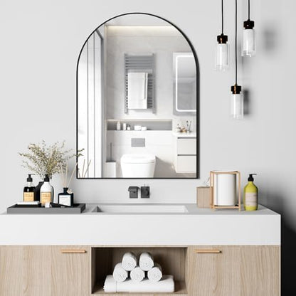 Arched Wall Mirror for Bathroom, 30"x40" Arched Mirror Wall Mounted Mirror with Metal Frame, Black Vanity Mirror Decor for Mantle, Bedroom, Entryway, Living Room