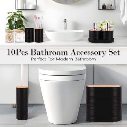 10 PCS Black Bathroom Accessories Set with Trash Can Bathroom Accessory