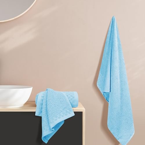 MyOwn Ultra Soft 3 Pack Cotton Towel Set, Contains a Bath Towels 28x55 inch, a Hand Towels 16x24 inch & a Wash Coths 12x12 inch, Ideal Everyday use, Compact & Lightweight - Sky Blue
