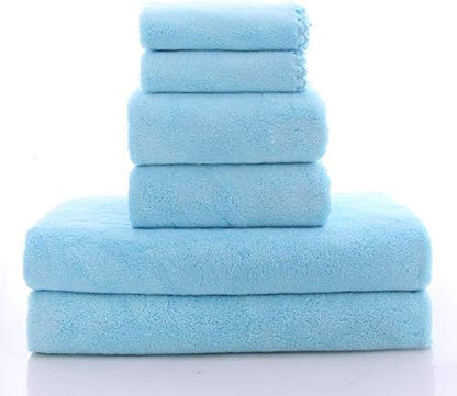 MOONQUEEN Ultra Soft Towel Set - Quick Drying - 2 Bath Towels 2 Hand Towels 2 Washcloths - Microfiber Coral Velvet Highly Absorbent Towel for Bath Fitness, Sports, Yoga, Travel (Aquamarine 6 Pieces)