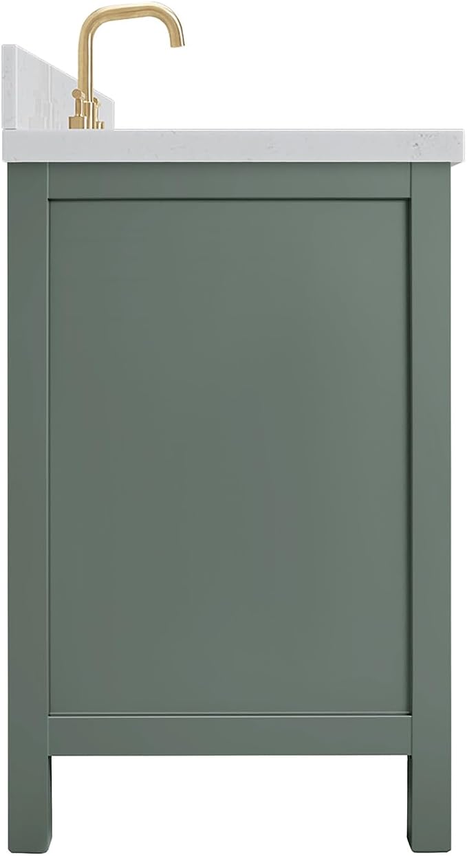 Beckford 48-inch Vintage Green Bathroom Vanity with Center Rectangle Single Sink, Italian Carrara Marble Countertop & Backsplash, Solid Wood Frame, Soft-Closing & Dovetail Drawers