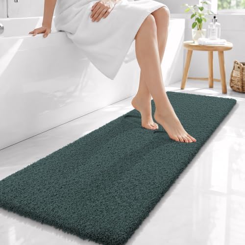 OLANLY Microfiber Bathroom Runner Rugs 59x20, Soft Bath Mat, Blackish Green