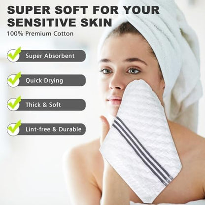 Washcloths Set, 4-Pack Cotton Wash Cloths, 12x12 Inch, White/Grey