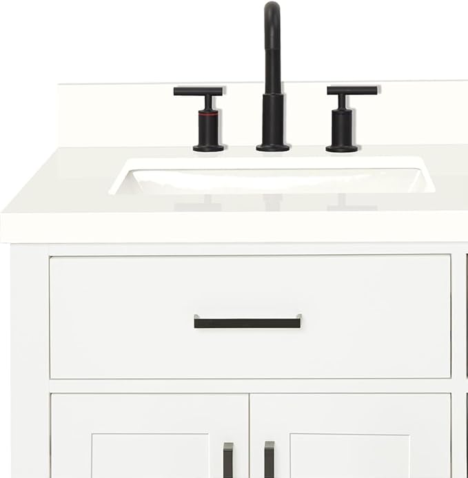 ARIEL Hepburn 60-inch Bathroom Vanity with Sink,Solid Wood, 1.5-inch Pure White Quartz Countertop & Backsplash, Double Rectangular Porcelain Sink, 4 Soft Closing Doors, 6 Dovetail Drawers, White