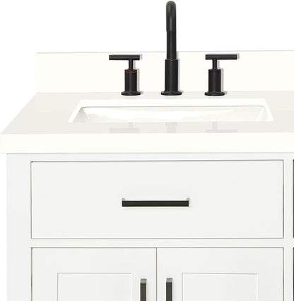 ARIEL Hepburn 60-inch Bathroom Vanity with Sink,Solid Wood, 1.5-inch Pure White Quartz Countertop & Backsplash, Double Rectangular Porcelain Sink, 4 Soft Closing Doors, 6 Dovetail Drawers, White