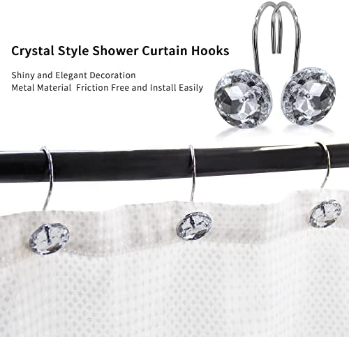 White Diamond Crystal Bling Shower Curtain Hooks Rings for Bathroom,12PCS