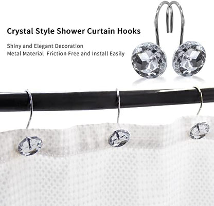 White Diamond Crystal Bling Shower Curtain Hooks Rings for Bathroom,12PCS