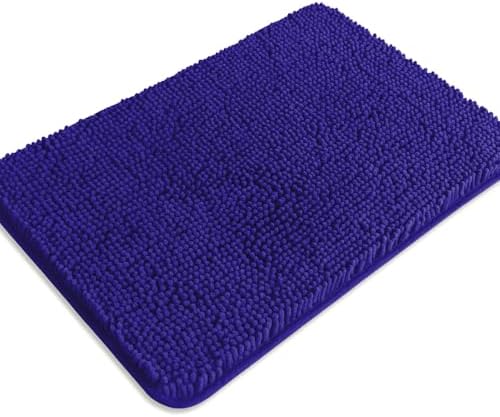 Royal Blue Bathroom Rugs – Absorbent and Washable Bath Mat, Non-Slip, Thick Soft Chenille Bath Rugs for Bathroom Floor, Shower, Sink - 17" x 24"