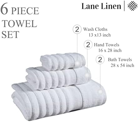 LANE LINEN Bath Towel Set 100% Cotton 6 Piece Soft Absorbent - White
