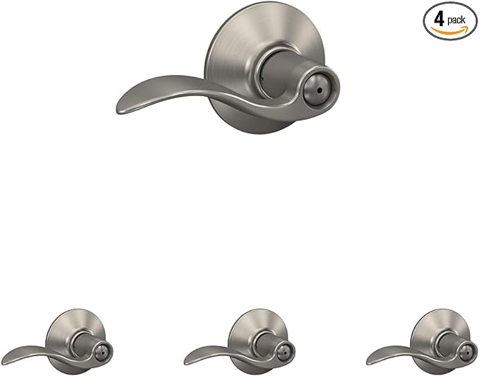SCHLAGE F40 Acc 619 Accent Door Lever,Bed & Bath Privacy Lock,Satin Nickel,(Pack of 4)