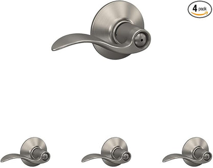 SCHLAGE F40 Acc 619 Accent Door Lever,Bed & Bath Privacy Lock,Satin Nickel,(Pack of 4)