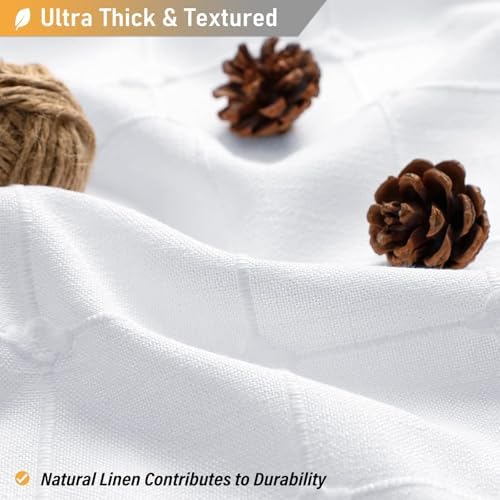 BTTN 54x72 Boho Farmhouse Linen Heavy Duty Fabric Shower Curtain Set, White