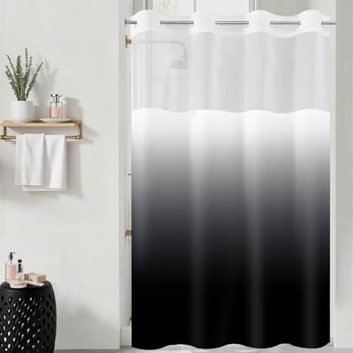 Stall No Hook Shower Curtain and Liner for Bathroom, Ombre Black, 54" x 80"