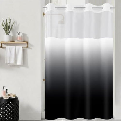 Stall No Hook Shower Curtain and Liner for Bathroom, Ombre Black, 54" x 80"