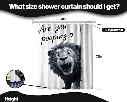Extra Tall Shower Curtain XL Black and White Lion, 70 x 78 Inchs