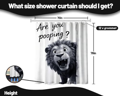 Extra Tall Shower Curtain XL Black and White Lion, 70 x 78 Inchs