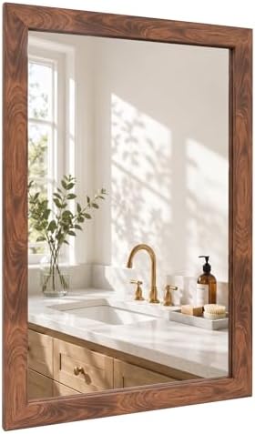 Walnut 24x36 Inch Wood-Grain Rectangular Wall Mirror