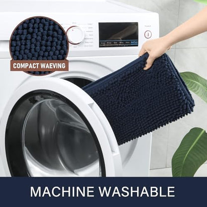 LOCHAS Luxury Bathroom Rug Shaggy Bath Mat 24 x 36 Inch, Navy