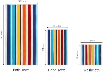 ORIGINAL KIDS 6 Piece Towel Set - 100% Cotton Cabana Stripe Kids Towel Set