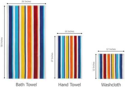 ORIGINAL KIDS 6 Piece Towel Set - 100% Cotton Cabana Stripe Kids Towel Set