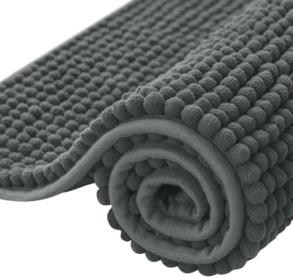 SUBRTEX Bathroom Rugs, 24" x 44" Chenille Bath Rug Soft Short Plush Bath Mat Soft Shower Mat Water Absorbent Shower Mat Quick Dry Machine Washable, Grey