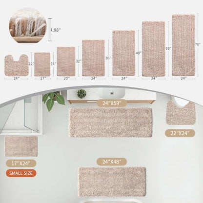 Disolla Bathroom Rug 24x48 - Non-Slip Plush Thick Bath Mat, Highly Absorbent & Ultra Soft Fluffy Floor Mat, Machine Washable for Shower and Tub, Beige & White