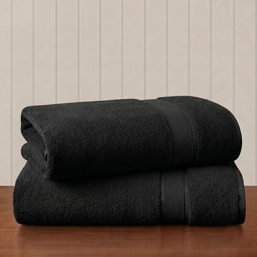 Madison Park Cotton Bath Sheet 2 Piece Oversized, 800GSM, 34" x 68" Black