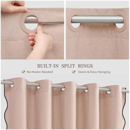 Furlinic Pink Shower Curtain No Hook Scalloped Fabric Waterproof Cute 48x75
