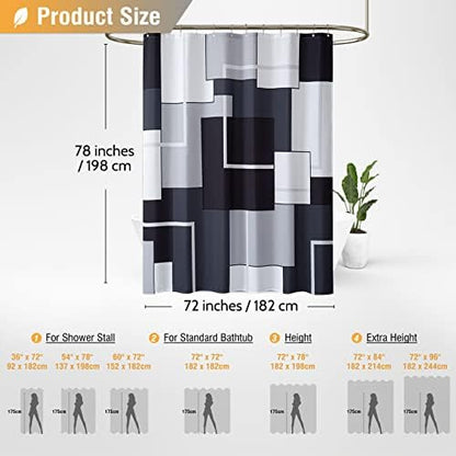 BTTN 72x78 Long Modern Geometric Waterproof Fabric Shower Curtain, Black