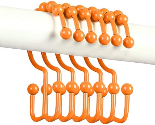 Shower Curtain Hooks,304 Stainless Steel Shower Rings for Bathroom,Double Glide Shower Hooks for Bathroom Shower Curtain Rods Curtains,Set of 12 Hooks,Orange（Shower Curtain Hooks Style A ）