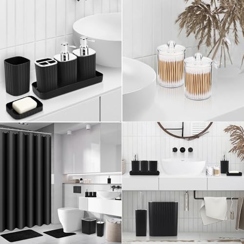 XLHOMO 26PC Bathroom Accessories Set - Gorgeous Black Bathroom Set, Bathroom Accessory Set, Black Shower Curtain Set with Bathtub Mats for Shower Tub