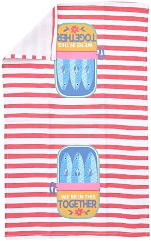 Ritz 4-Piece Kitchen Towel Set, Sardines & Pomodoro Tomato Prints with Pine Green & Blue Textured Terry, 100% Cotton & Absorbent Blend, 16" x 26", Vintage Italian Inspired Foodie Kitchen Decor