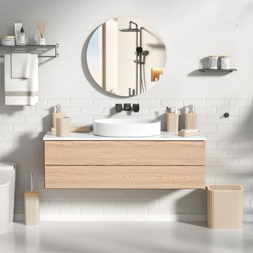 XLHOMO Bathroom Accessories Set - Elegant Beige Bathroom Set, 10PC Bathroom Accessory Set, Toilet Brush, Bathroom Trash Can