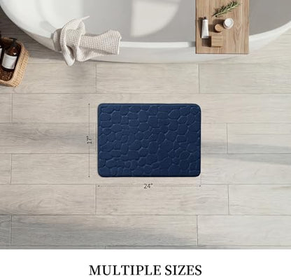 YIHOUSE Memory Foam Bath Mat Cobblestone Bathroom Rugs Super Water Absorbent Bath Mats for Bathroom Machine Washable Bath Rugs(17x24,Dark Blue)