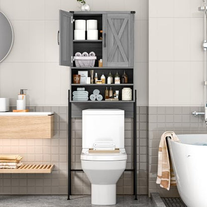 Vabches Metal Frame Over The Toilet Storage Cabinet, Wash Grey